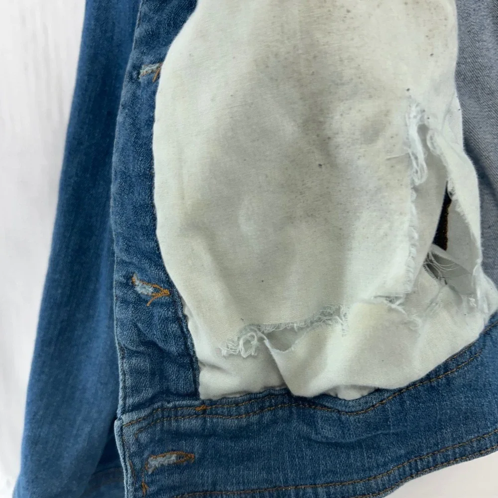 One World Denim Jacket Womens 1X Blue‎ Medium Wash Faded Button Front Trucker